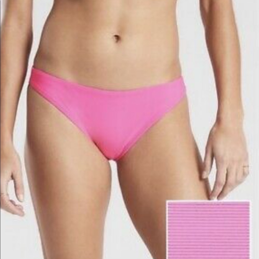 Athleta Pink Cloudbreak Rib Low Rise Bikini Bottom size large new with tags